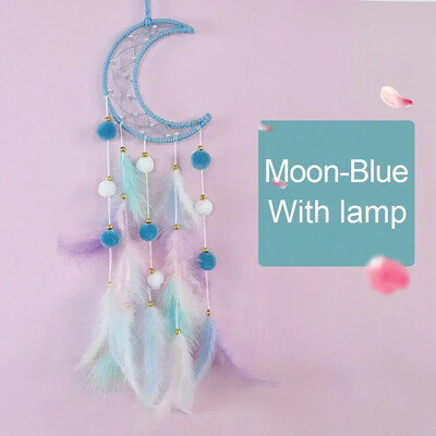 LED svajonių gaudyklė plunksnų vėjo varpeliai Rankomis austi sieniniai miegamojo papuošalai Gimtadienio šventės dovanos namų dekoravimo amatai