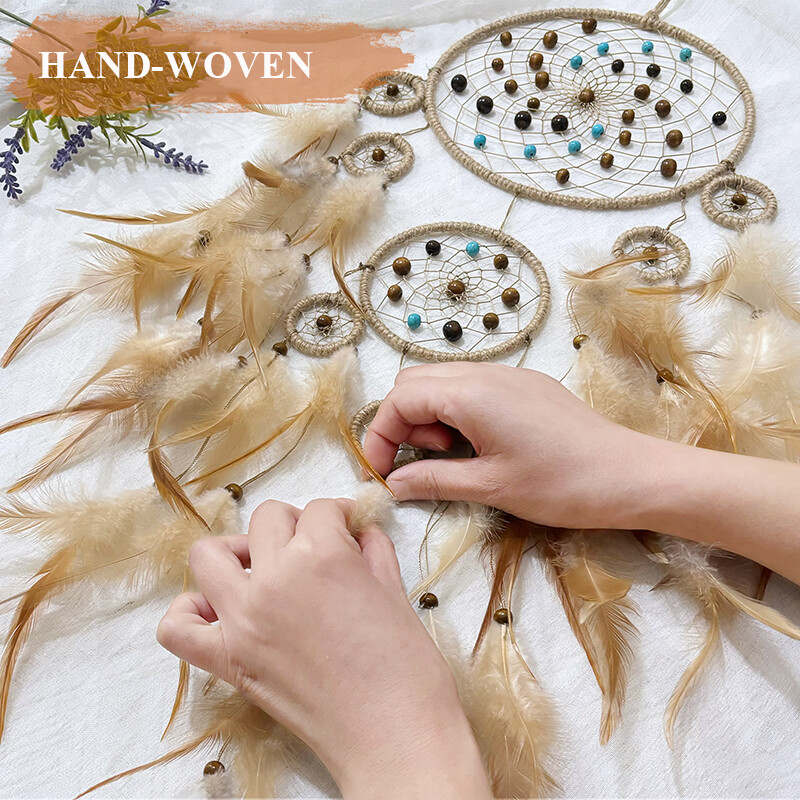 Apărător de vise Pene țesute manual Clopoței de vânt Decorare de perete Ornamente agățate pentru cameră de fete Cadouri de festival de vacanță Accesoriu pentru casă