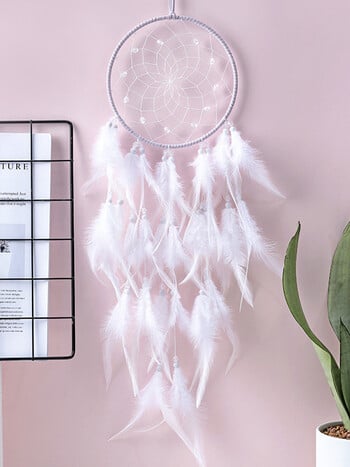 Dream Catcher White Feather Wind Chime Χειροποίητο Κοριτσίστικο Δωμάτιο Υπνοδωμάτιο Κρεμαστά στον τοίχο Διακοσμητικά Δώρο γενεθλίων Φεστιβάλ Διακόσμηση σπιτιού