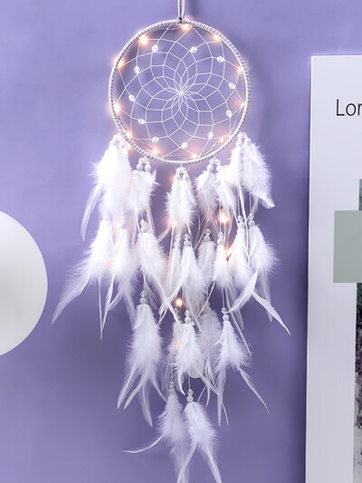 Dream Catcher White Feather Wind Chime Ръчно изработена стая за момичета Спалня Висящи орнаменти Подарък за фестивал за рожден ден Декорация на дома