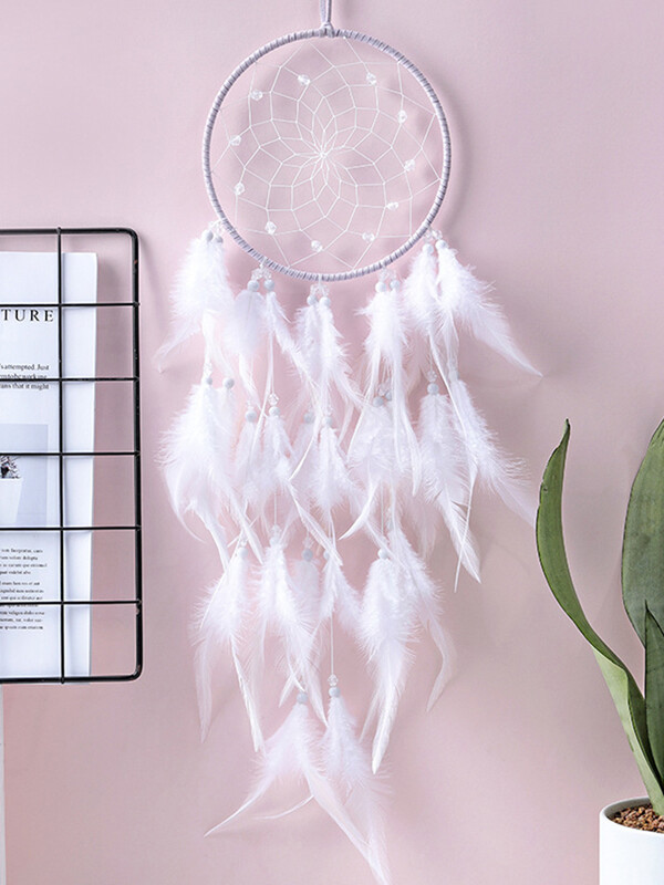 Atrapator de vise Clopoțel de vânt cu pene albe, lucrat manual pentru camera de fete, ornamente pentru agățat pe perete, cadou pentru festivalul de naștere, decorarea casei