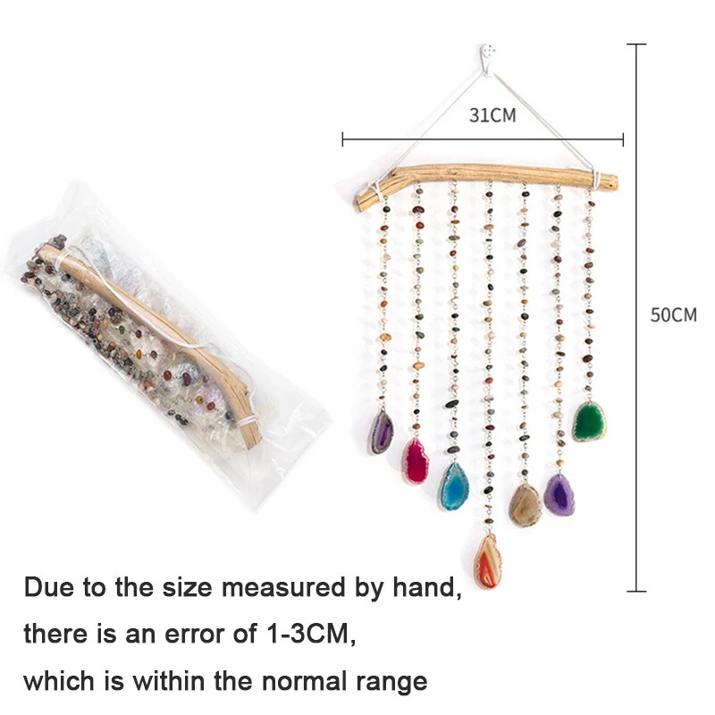 Piatra naturala mare cu 7 chakre, piatra pretioasa de culoare, captatoare de vise, cu agat natural, agatatoare de perete pentru living, decorare