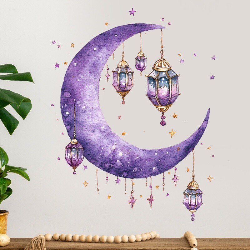 Visator Purple Moon Candelabru Steaua Sticker Perete Decor Sufragerie Usi Birou Ferestre Autocolante Decorative Tapet