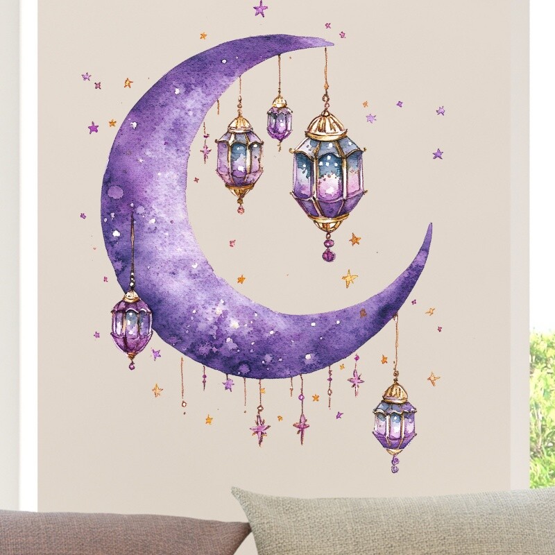 Visator Purple Moon Candelabru Steaua Sticker Perete Decor Sufragerie Usi Birou Ferestre Autocolante Decorative Tapet