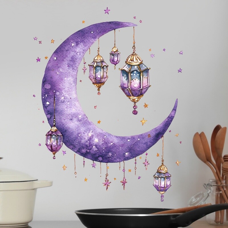 Visator Purple Moon Candelabru Steaua Sticker Perete Decor Sufragerie Usi Birou Ferestre Autocolante Decorative Tapet