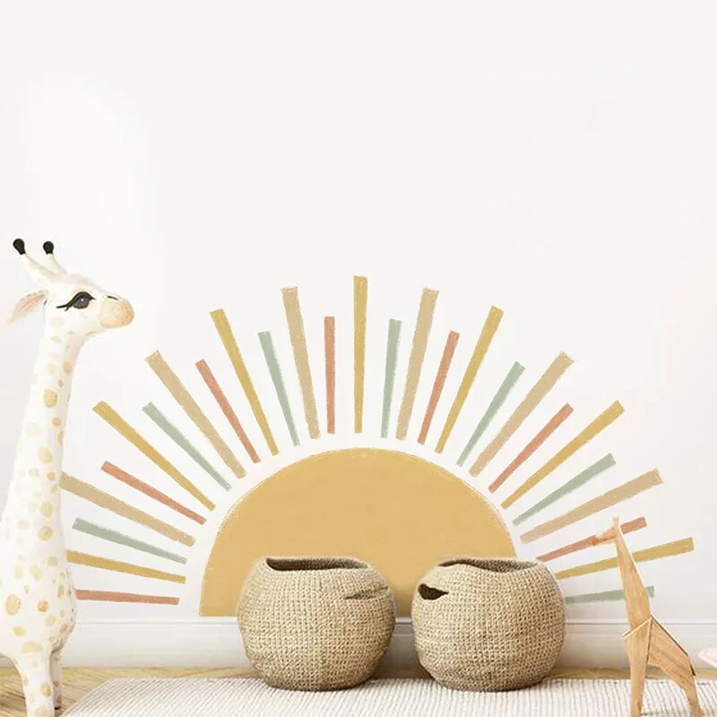 Autocolant de perete Sun Boho pentru camera copiilor Sufragerie Dormitor Design Boho Autocolante decorative pentru copii