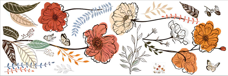 Autocolant de perete cu flori boeme, fluture, dormitor, autocolante autoadezive, calde, pe perete, pictură decorativă, tapet Boho