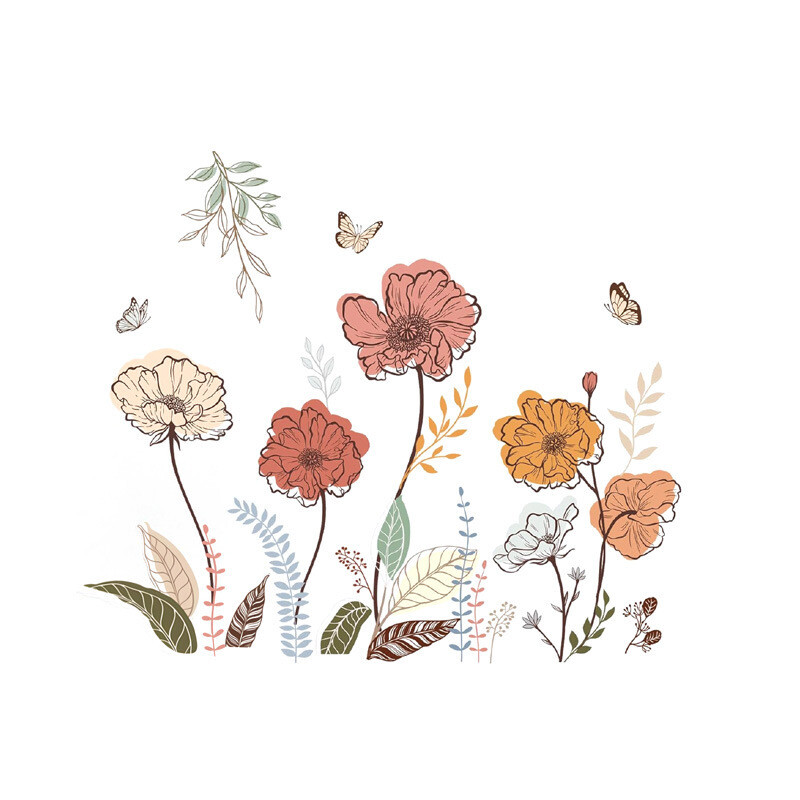 Autocolant de perete cu flori boeme, fluture, dormitor, autocolante autoadezive, calde, pe perete, pictură decorativă, tapet Boho