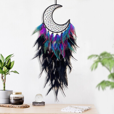 Moon Dream Catcher Цветни пера Wind Chime Всекидневна Спалня Стенни завеси Фестивални подаръци за рожден ден Декорация на дома Занаяти