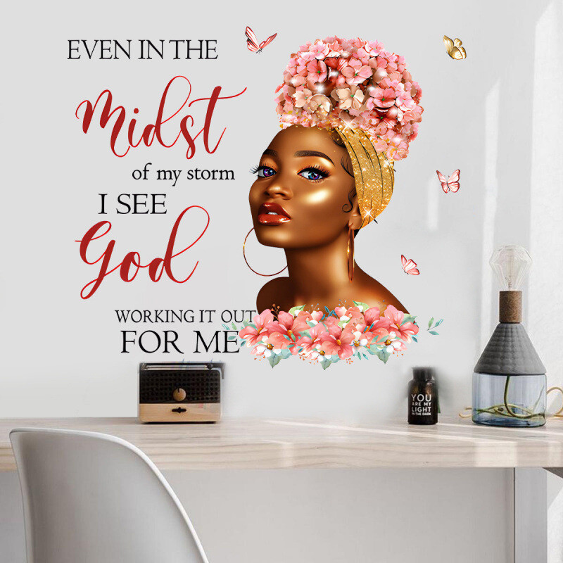 Butterfly Girl Slogan englezesc Autocolante de perete Decorare fereastră de fundal Autocolant autoadeziv Decor estetic pentru cameră