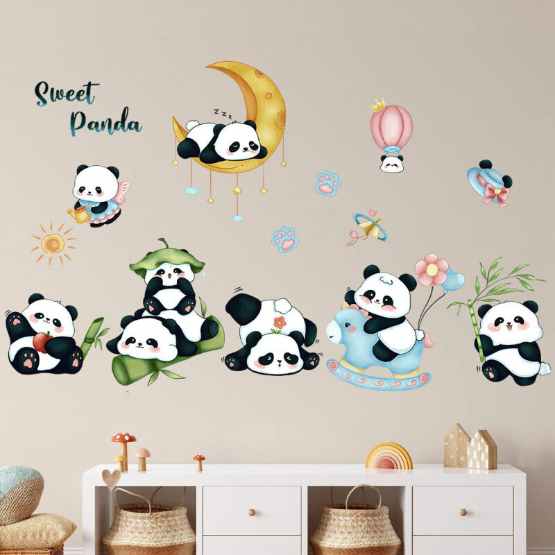 Autocolante de perete cu panda dulce pentru camera copiilor decoratiuni gradinita tapet din desene animate panda animale autocolant din pvc