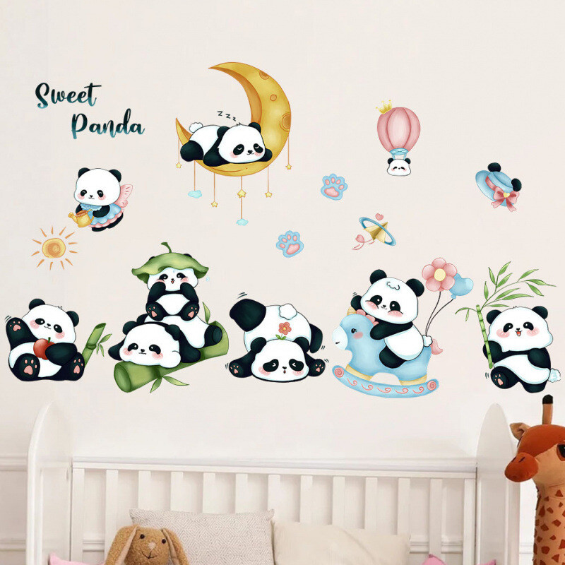 Autocolante de perete cu panda dulce pentru camera copiilor decoratiuni gradinita tapet din desene animate panda animale autocolant din pvc