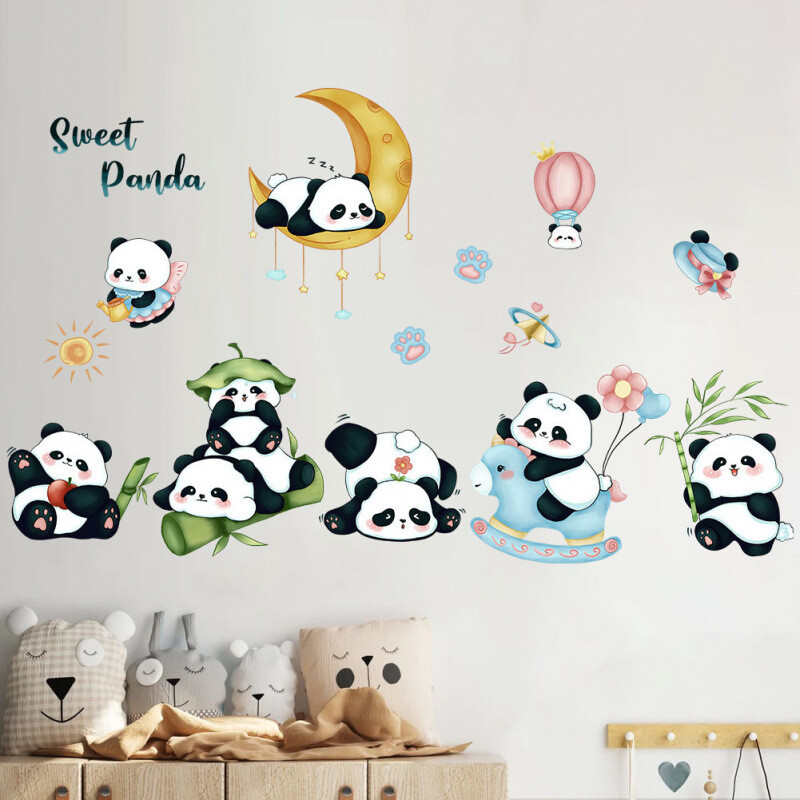 Autocolante de perete cu panda dulce pentru camera copiilor decoratiuni gradinita tapet din desene animate panda animale autocolant din pvc