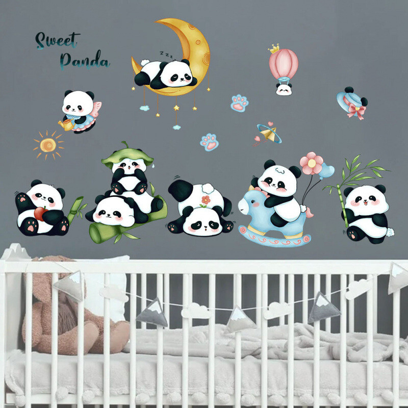 Autocolante de perete cu panda dulce pentru camera copiilor decoratiuni gradinita tapet din desene animate panda animale autocolant din pvc