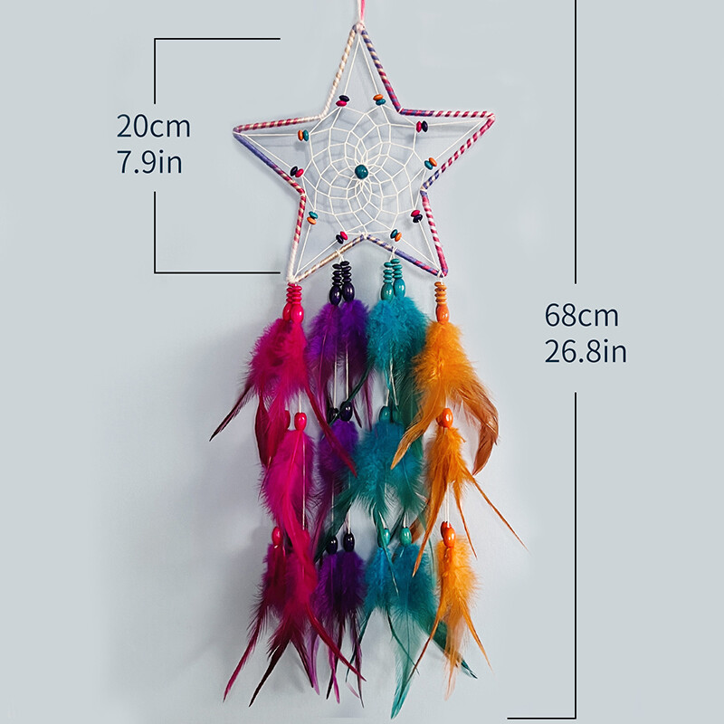 Captorul de vise cu pene colorate lucrat manual, clopoței de vânt, dormitor, sufragerie, ornamente agățate, decorațiuni de perete, pandantiv, cadouri de festival