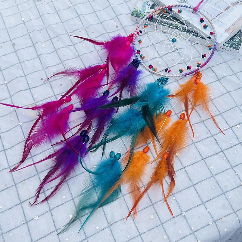 Captorul de vise cu pene colorate lucrat manual, clopoței de vânt, dormitor, sufragerie, ornamente agățate, decorațiuni de perete, pandantiv, cadouri de festival