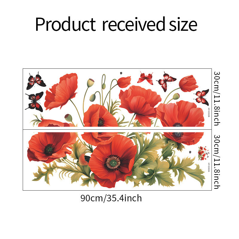 Autocolante romantice de perete cu fluturi de mac pentru sufragerie, intrare, dormitor, decorarea casei, flori roșii, autocolant de perete autoadeziv