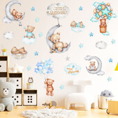 Cartoon Cloud Bear Αυτοκόλλητα τοίχου Cute Animal Moon Παιδικό Δωμάτιο Νηπιαγωγείο Διακόσμηση βρεφικού δωματίου Αυτοκόλλητη ταπετσαρία