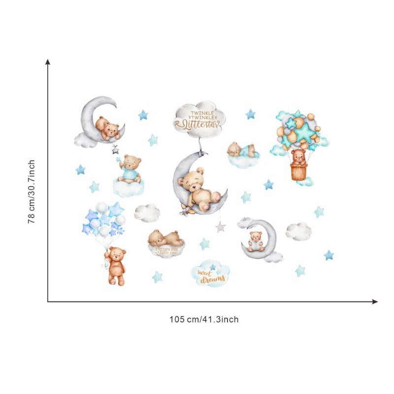 Autocolante de perete nor cu urs de desene animate Animal drăguț Luna Camera copiilor Grădiniță Decorare cameră pentru copii Tapet autoadeziv