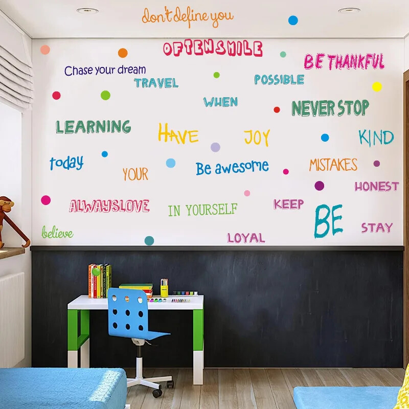 Autocolante de perete inspiraționale pentru grădiniță Decor Cuvinte englezești autoadezive Autocolante de perete motivaționale pentru clasă cu buline