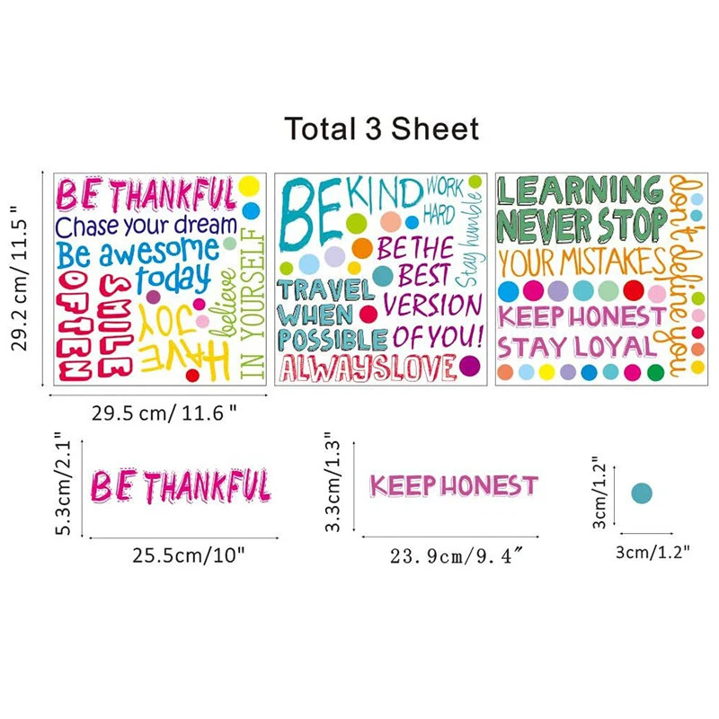 Autocolante de perete inspiraționale pentru grădiniță Decor Cuvinte englezești autoadezive Autocolante de perete motivaționale pentru clasă cu buline