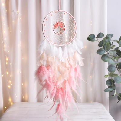 Dream Catcher Pink The Tree of Life Healing Crystal Stone kawaii κρεμαστά στολίδια Νηπιαγωγείο Διακόσμηση δωματίου Χριστουγεννιάτικη διακόσμηση Δώρο