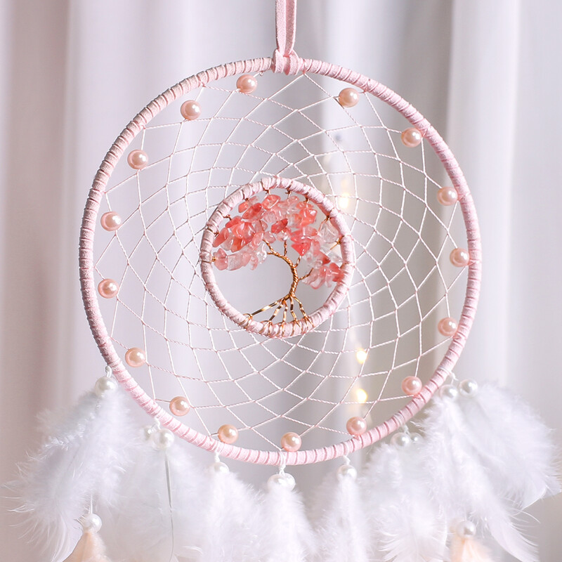 Dream Catcher Pink Arborele Vieții Piatră de Cristal Vindecătoare Ornamente de agățat kawaii Decor camera de pepinieră Decor de Crăciun Cadou