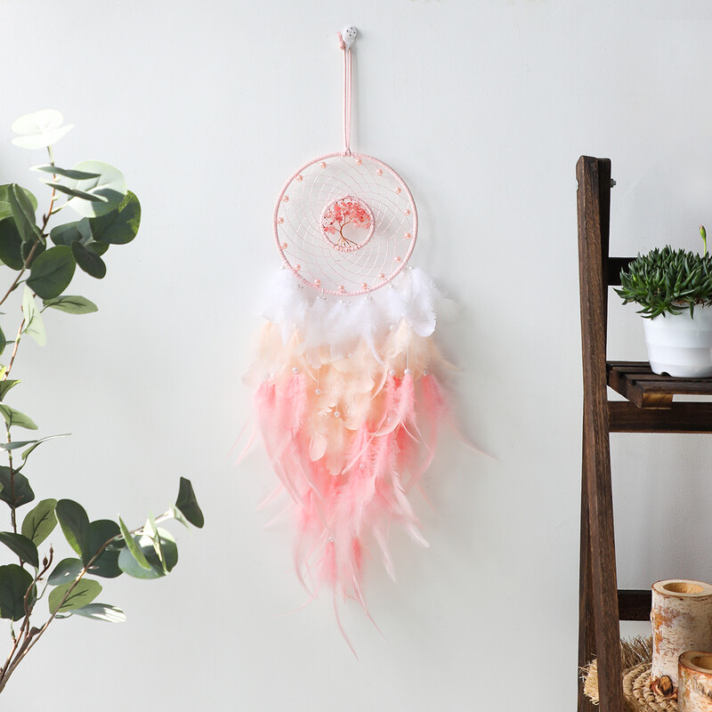 Dream Catcher Pink Arborele Vieții Piatră de Cristal Vindecătoare Ornamente de agățat kawaii Decor camera de pepinieră Decor de Crăciun Cadou