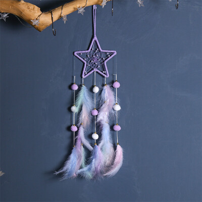 Pompom Ball Cat Dream Catcher Κρεμαστό κόσμημα για κορίτσια Διακόσμηση Κοιτώνα Χειροποίητο πουπουλένιο Ονειροπαγίδα με ελαφρύ στολίδι