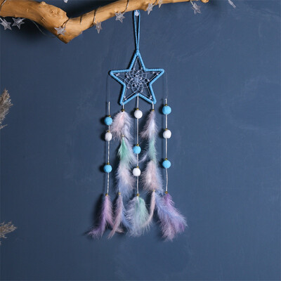 Pompom Ball Cat Dream Catcher Κρεμαστό κόσμημα για κορίτσια Διακόσμηση Κοιτώνα Χειροποίητο πουπουλένιο Ονειροπαγίδα με ελαφρύ στολίδι