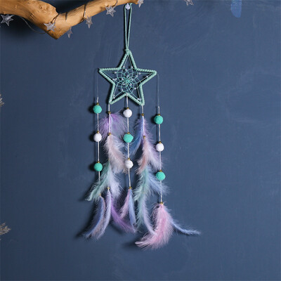 Pompom Ball Cat Dream Catcher Κρεμαστό κόσμημα για κορίτσια Διακόσμηση Κοιτώνα Χειροποίητο πουπουλένιο Ονειροπαγίδα με ελαφρύ στολίδι