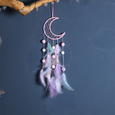 Pompom Ball Cat Dream Catcher Κρεμαστό κόσμημα για κορίτσια Διακόσμηση Κοιτώνα Χειροποίητο πουπουλένιο Ονειροπαγίδα με ελαφρύ στολίδι