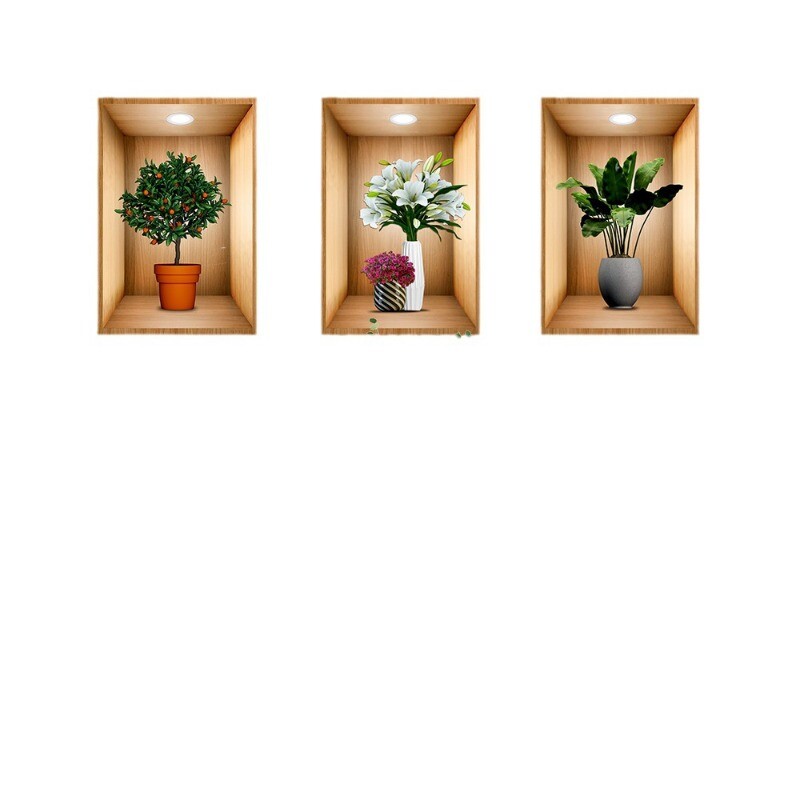 Simulare 3D a efectelor plantelor și florilor Autocolante autoadezive pentru plante în ghivece Pictură pentru decorarea coridorului și a scărilor