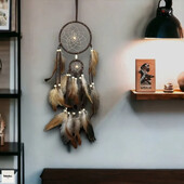 1 PC Indian Dream Catcher με καφέ φτερά - Αξεσουάρ κρεβατοκάμαρας Dream Catcher που κρέμονται στον τοίχο - Wind Chime Dream Catcher