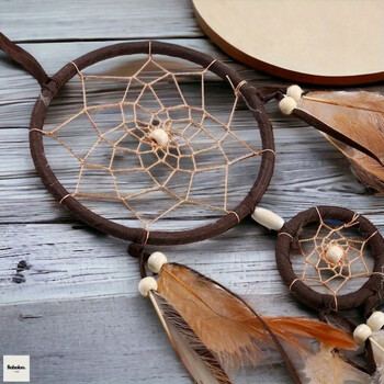 1 PC Indian Dream Catcher με καφέ φτερά - Αξεσουάρ κρεβατοκάμαρας Dream Catcher που κρέμονται στον τοίχο - Wind Chime Dream Catcher