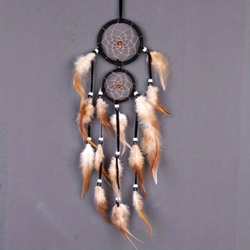 1 PC Indian Dream Catcher με καφέ φτερά - Αξεσουάρ κρεβατοκάμαρας Dream Catcher που κρέμονται στον τοίχο - Wind Chime Dream Catcher