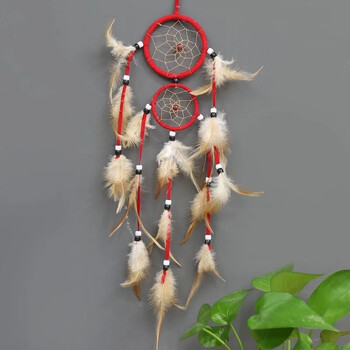 1 PC Indian Dream Catcher με καφέ φτερά - Αξεσουάρ κρεβατοκάμαρας Dream Catcher που κρέμονται στον τοίχο - Wind Chime Dream Catcher