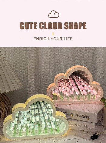 DIY Creative Tulip Flower Cloud Mirror Τρισδιάστατο Μικρό Νυχτερινό Φωτιστικό Πακέτο Δώρο Γενεθλίων