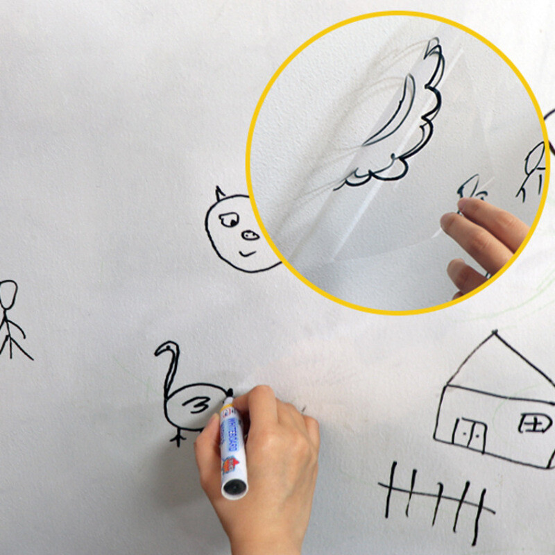 Vopsea electrostatică din latex de 45 cm Film de protecție pentru perete, autocolant transparent, rezistent la ulei, perete alb, autocolante anti-murdare