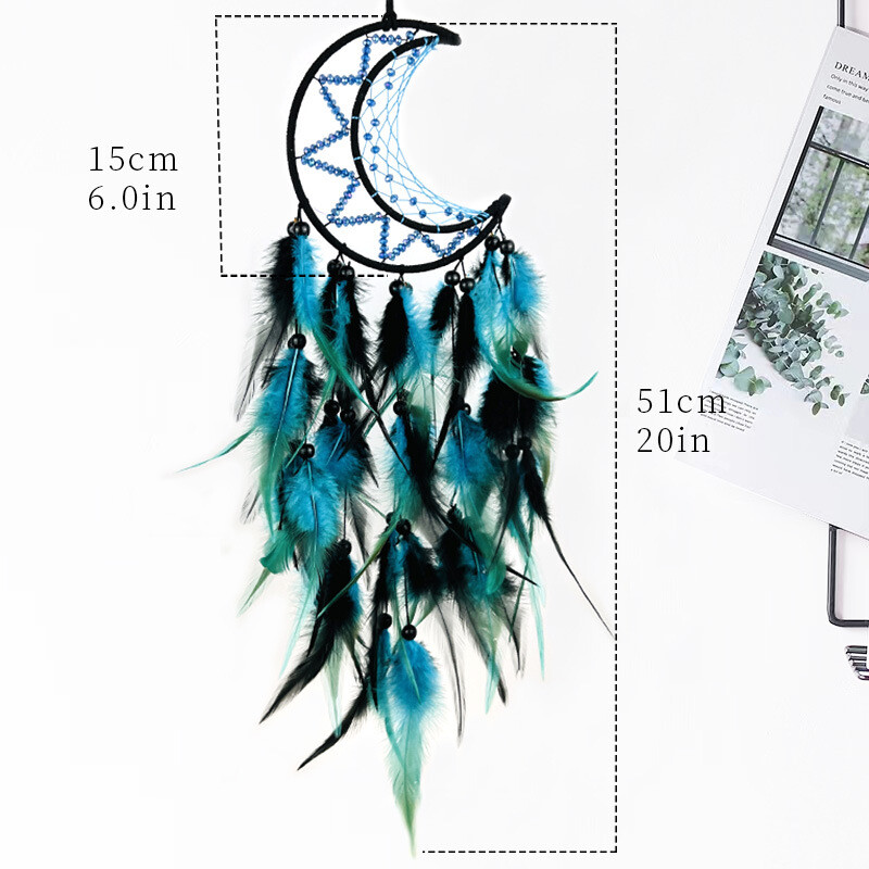 Indian Moon Dreamcatcher Clopoței de vânt țesute manual cu pene Ornament pentru agățat pe perete de cameră creativ pandantiv mașină Cadou de aniversare Decor acasă
