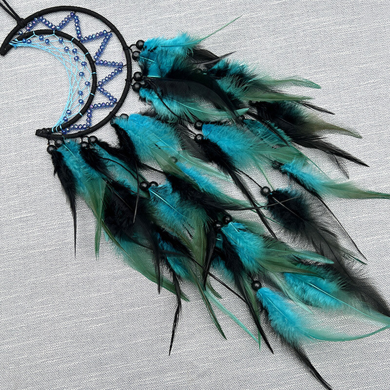 Indian Moon Dreamcatcher Clopoței de vânt țesute manual cu pene Ornament pentru agățat pe perete de cameră creativ pandantiv mașină Cadou de aniversare Decor acasă