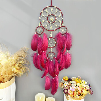 Dream Catcher Χειροποίητα υφαντά κόκκινα φτερά Wind Chimes Κρεμαστά στολίδια κρεβατοκάμαρας Διακοσμητικά τοίχου Δημιουργικά δώρα για φεστιβάλ γενεθλίων