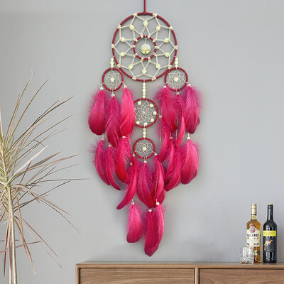 Dream Catcher Χειροποίητα υφαντά κόκκινα φτερά Wind Chimes Κρεμαστά στολίδια κρεβατοκάμαρας Διακοσμητικά τοίχου Δημιουργικά δώρα για φεστιβάλ γενεθλίων