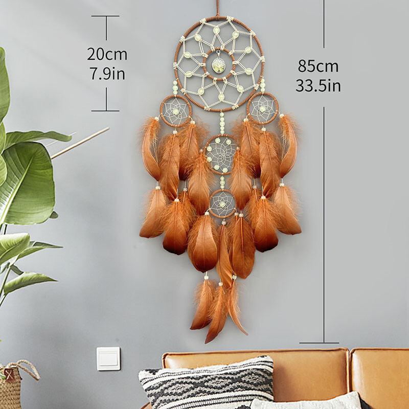 Apărător de vise, pene roșii țesute manual, clopoței de vânt, ornamente suspendate pentru dormitor, decorațiuni de perete, cadouri creative pentru festivalul de aniversare