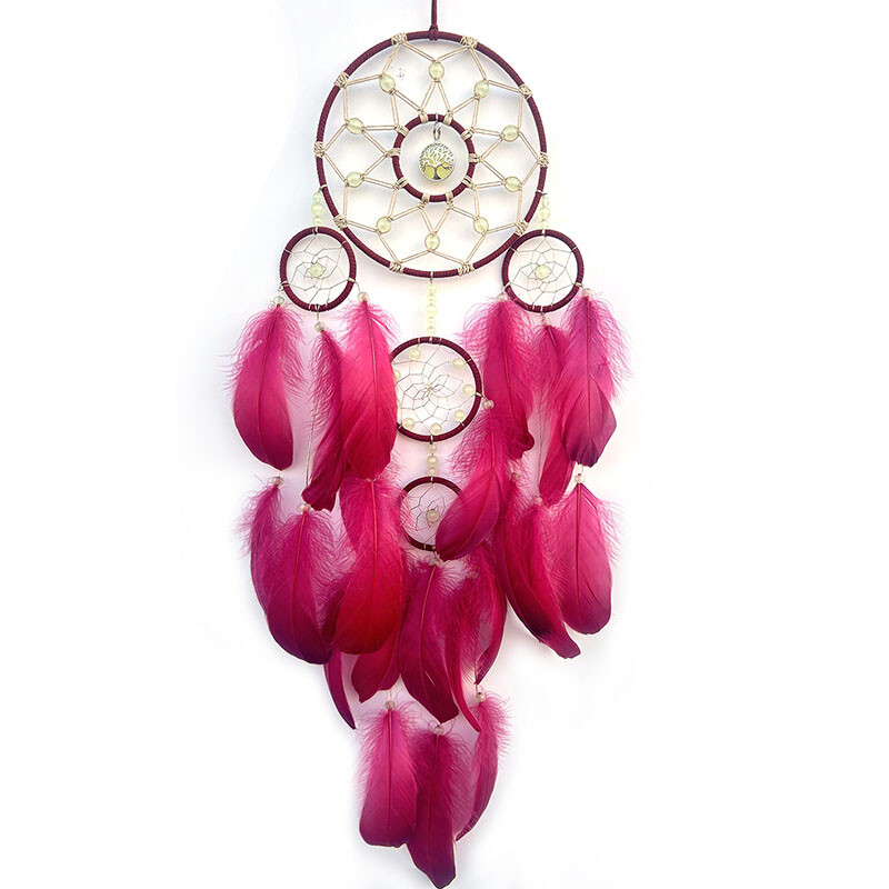 Apărător de vise, pene roșii țesute manual, clopoței de vânt, ornamente suspendate pentru dormitor, decorațiuni de perete, cadouri creative pentru festivalul de aniversare