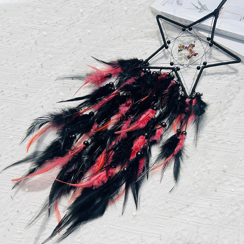 Apărător de vise gotic, pene colorate, clopoțel de vânt, țesut manual, sufragerie, dormitor, ornamente agățate, pandantiv de perete, decor acasă