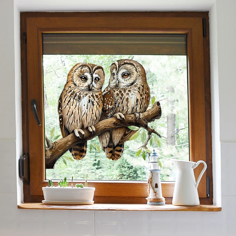 Autocolante de perete crengă bufniță sufragerie fereastră de sticlă decorare interioară decor dormitor autocolante autoadezive cu animale electrostatice ﻿