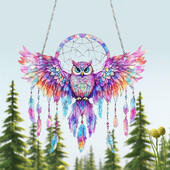 Στολίδι Πολύχρωμο κουκουβάγια Sun Catcher Διακόσμηση παραθύρου τοίχου Δώρο ακρυλικό βιτρό κρεμαστό σπίτι κήπου Δώρο Wind Chimes