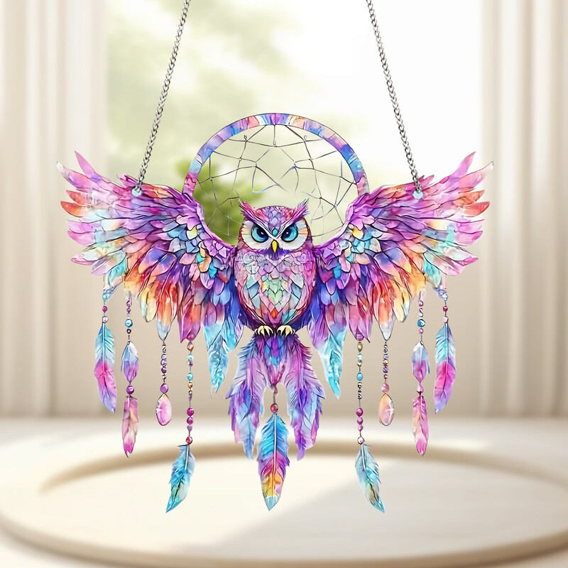 Ornament Colorat Bufniță Sun Catcher Agățat pe perete Fereastră Decor Prezent acrilic Vitraliu Agățat Acasă Grădină Cadou Wind Chimes