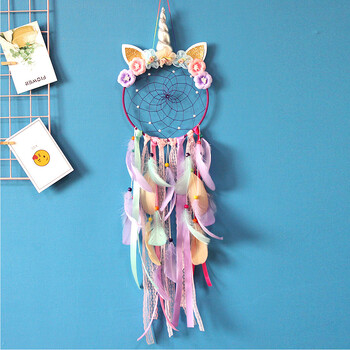 Unicorn Dream Catcher LED Light Wind Chimes Feather Hanging Dream Catchers Υπνοδωμάτιο Κρεμάστρες τοίχου Διακόσμηση Unicorn Dreamcatcher